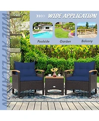 3 Pieces Patio Rattan Furniture Set with Removable Cushions