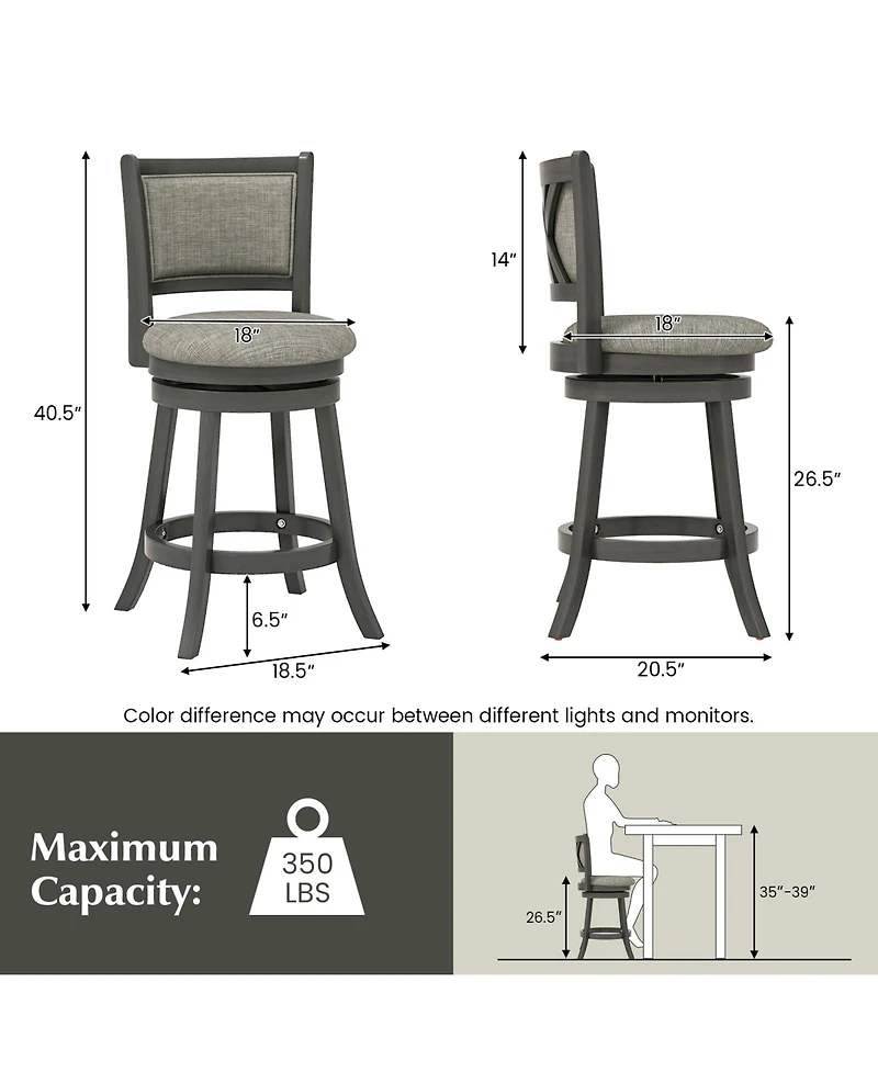 Gouun Swivel Bar Stools Set of 2 with Soft-padded Back and Seat-s
