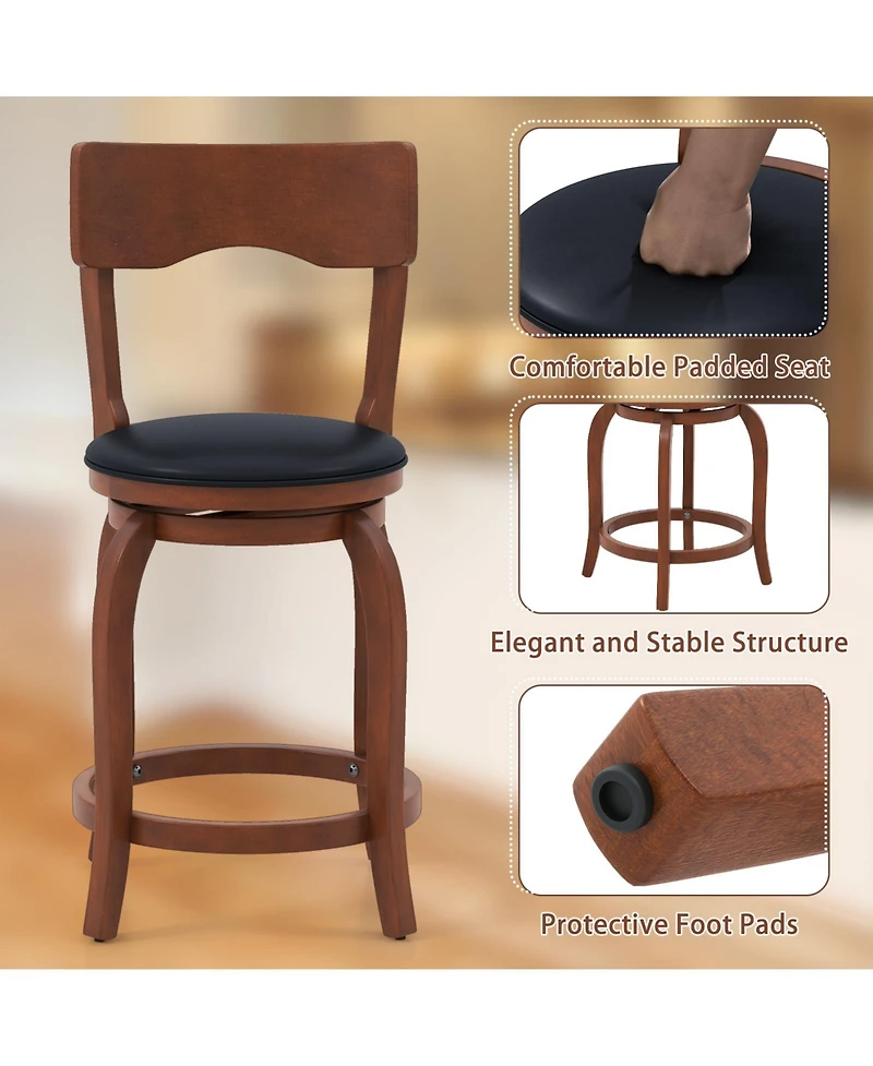Gouun Swivel Bar Stools Set of 2 with Rubber Wood Frame and Upholstered Seat-24 Inch