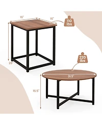 Gouun 3-Piece Table Set Round Table and 2PCS Square End Tables