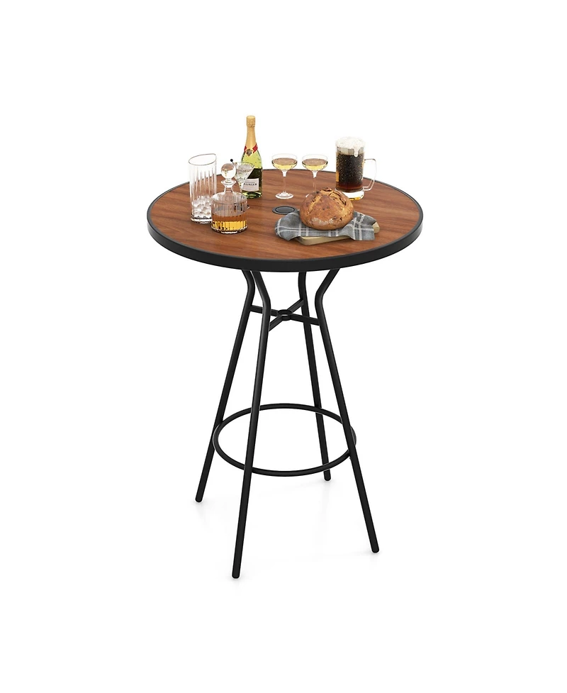Gouun 28 Inches Outdoor Bar Table with Wood-Like Tabletop for Backyard Garden