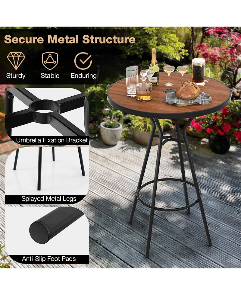 3 Pieces Outdoor Round Bar Table Set with 1.6 Inches Umbrella Hole