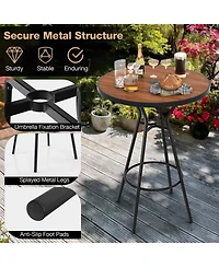 3 Pieces Outdoor Round Bar Table Set with 1.6 Inches Umbrella Hole