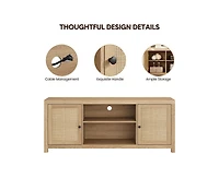gaomon Boho Tv Stand for 65 Inch, Rattan Entertainment Center with 2-Tier Storage