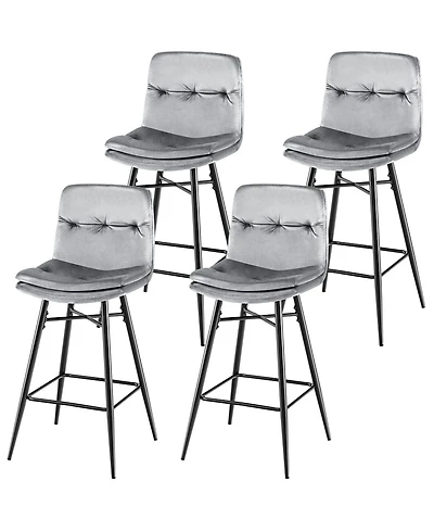 Gymax 4 Pcs Velvet Bar Stools Bar Height Dining Chairs w/ Metal Legs Kitchen