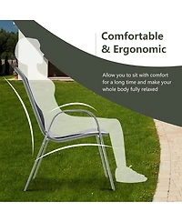 Gymax 4PCS Patio Stacking Dining Chairs w/ Curved Armrests & Breathable Seat Fabric