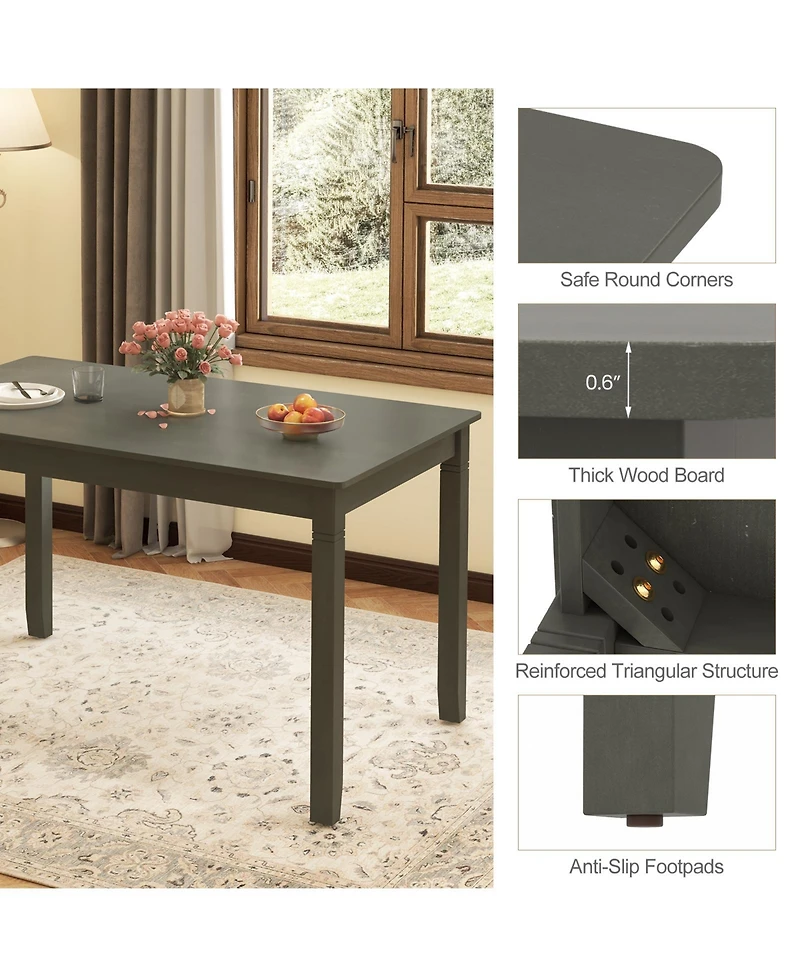 Gouun 48-Inch Wooden Dining Table for 4 People Rectangular Kitchen Table with Rubber Wood Legs