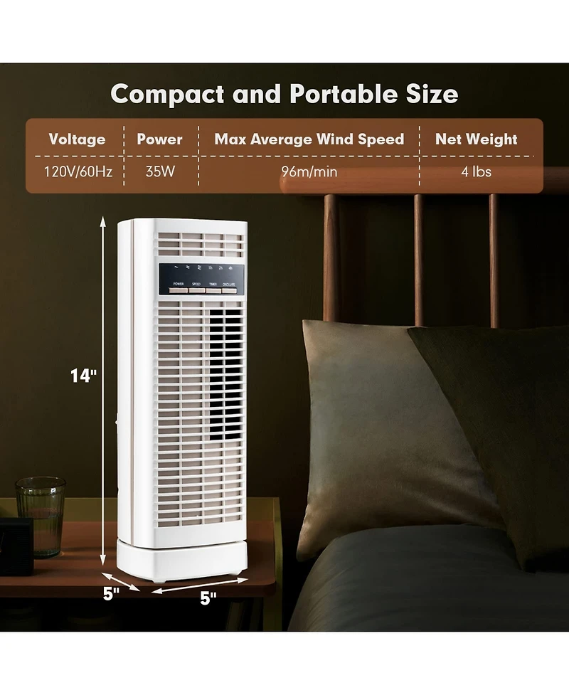 Gouun 14 Inch Mini Oscillating Tower Fan Electric Desk Fan with 3 Speed and Timer