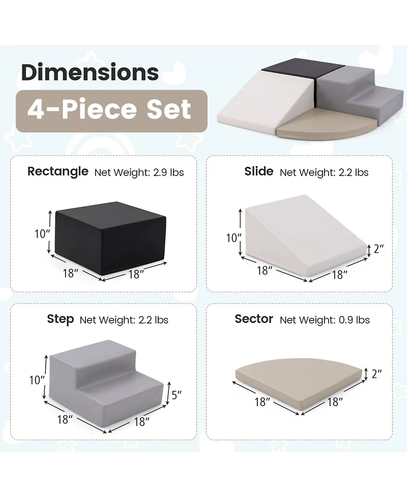 Gouun 4-Piece Climb and Crawl Foam Block Play Set for Infant Baby