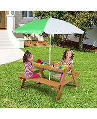 Gouun 3-in-1 Kids Outdoor Picnic Water Sand Table with Umbrella Play Boxes