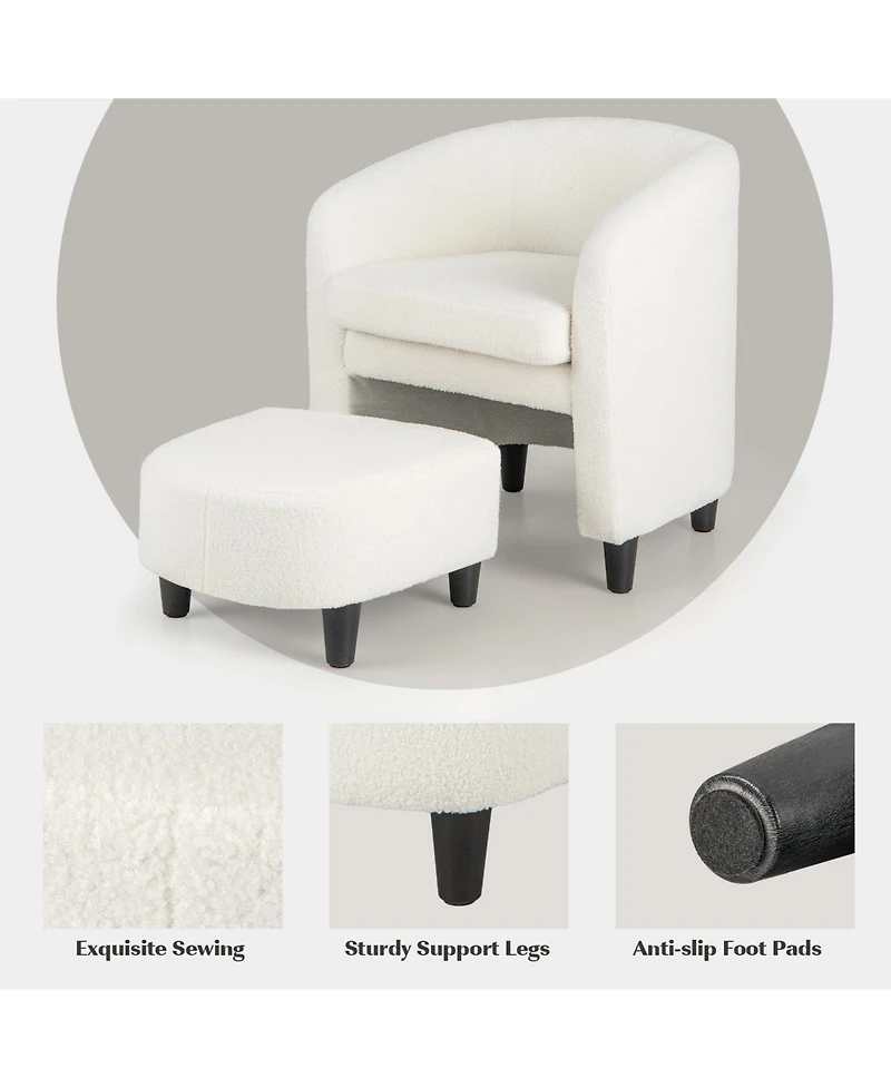 Gouun Modern Upholstered Barrel Teddy Velvet Chair with Ottoman