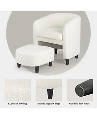 Gouun Modern Upholstered Barrel Teddy Velvet Chair with Ottoman
