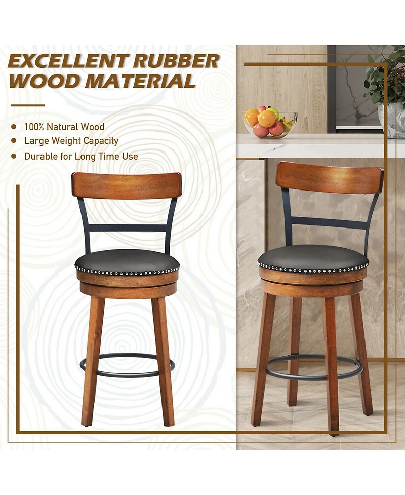 Gymax Set of 4 BarStool 25.5'' Swivel Counter Height Dining Chair with Rubber Wood Legs