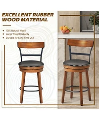 Gymax Set of 4 BarStool 25.5'' Swivel Counter Height Dining Chair with Rubber Wood Legs