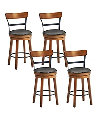 Gymax Set of 4 BarStool 25.5'' Swivel Counter Height Dining Chair with Rubber Wood Legs