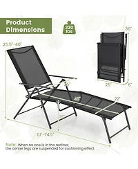Gouun 2 Piece Patio Folding Chaise Lounge Chairs Recliner with 6-Level Backrest
