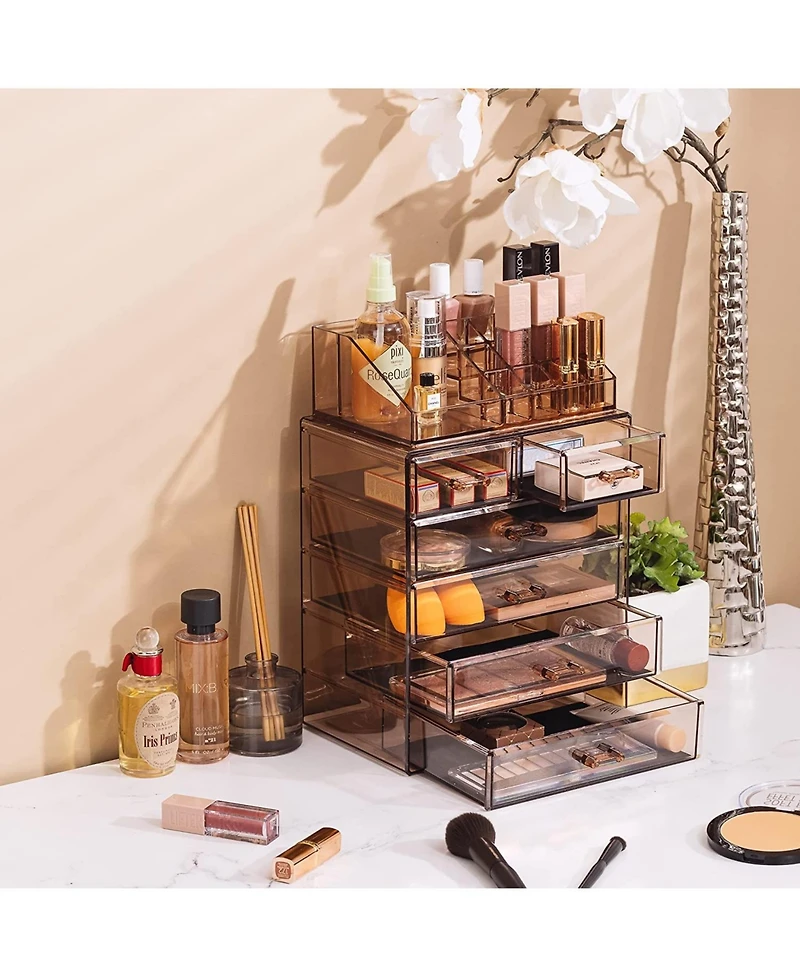Sorbus 2 Piece Acrylic Makeup and Jewelry Storage Organizer Case (6 Drawers Lipstick Tray