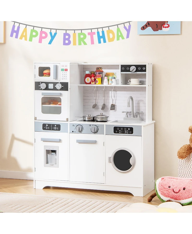 Gymax ids Play Kitchen Toy Set w/ Water Dispenser Sink Faucet Microwave Oven Utensils