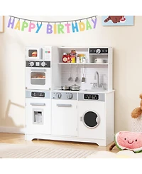 Gymax ids Play Kitchen Toy Set w/ Water Dispenser Sink Faucet Microwave Oven Utensils