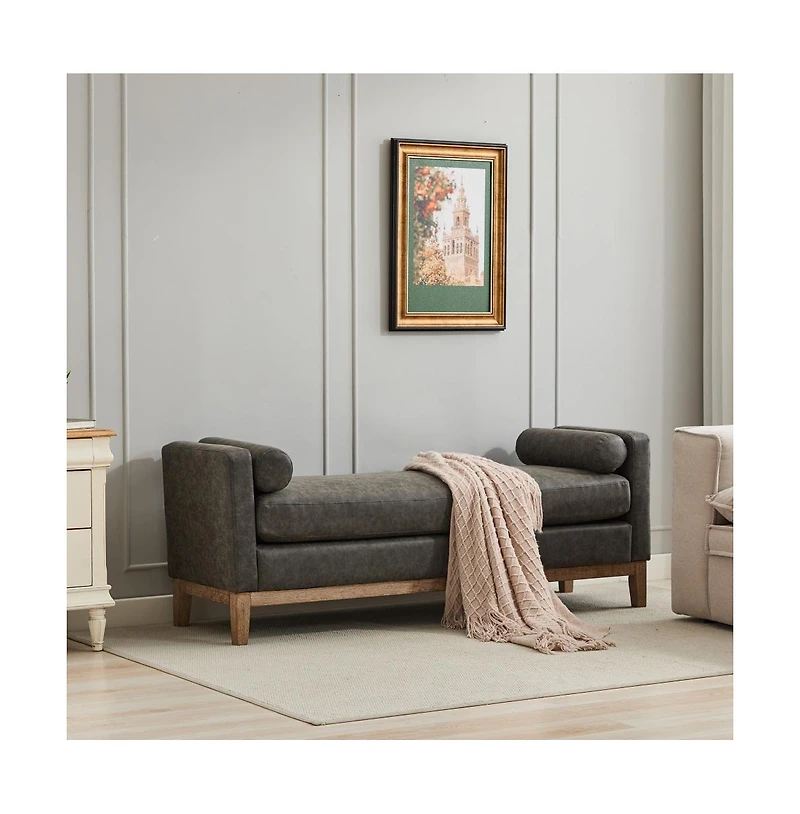 66" Upholstered Bench Daybed Ottoman with Wood Legs for Bedroom, Living Room, Entryway-The Pop Home