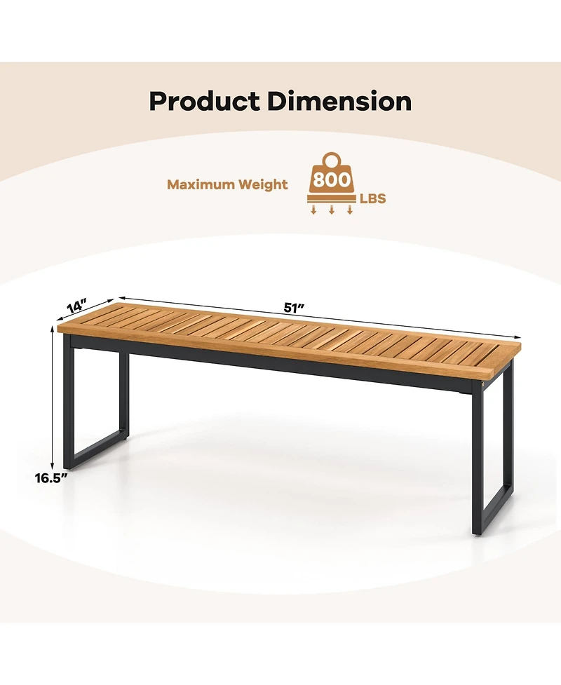 Gouun Patio Dining Bench Backless with Slatted Seat and Metal Legs