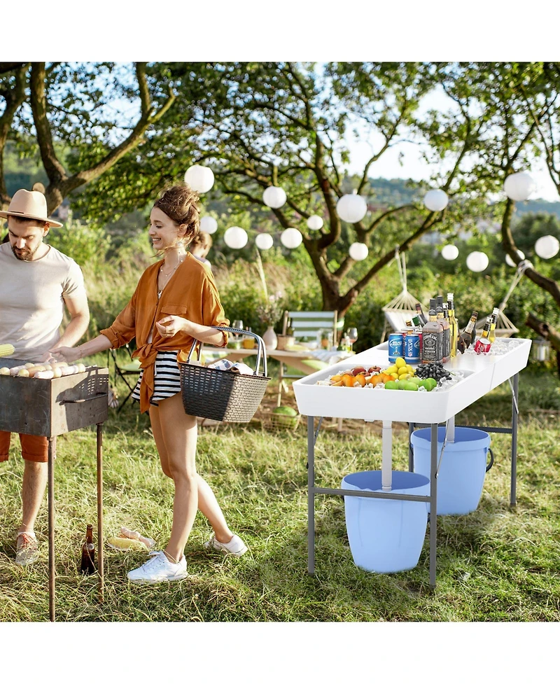 Gouun 5 Ft Folding Ice Cooler Table with Double Sinks for Camping Party Picnic Wedding