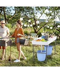Gouun 5 Ft Folding Ice Cooler Table with Double Sinks for Camping Party Picnic Wedding