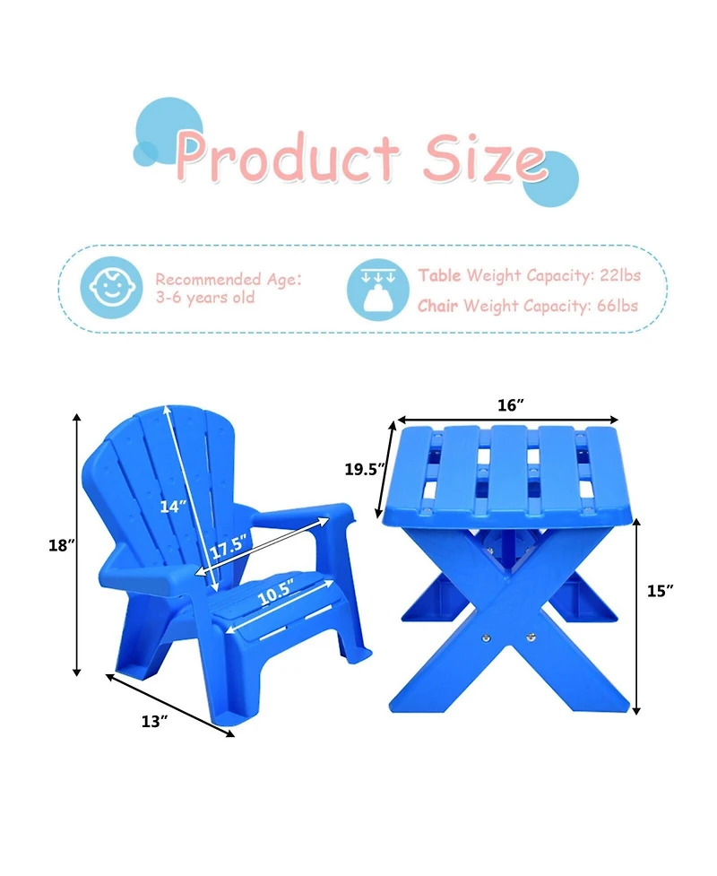 Gouun 3-Piece Plastic Children Play Table Chair Set