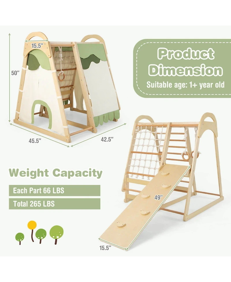 Gouun 6-in-1 Wooden Kids Jungle Gym Playset with Slide Climbing Net
