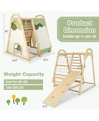 Gouun 6-in-1 Wooden Kids Jungle Gym Playset with Slide Climbing Net