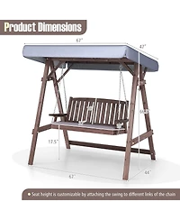 Gouun 2-Person Porch Swing with Fir Wood Stand and Tilt Canopy