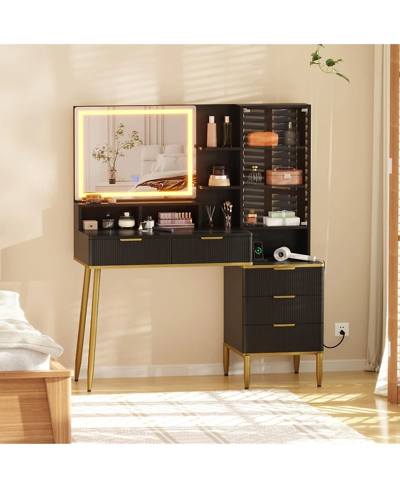 gaomon Makeup Vanity Desk with Lights & Power Outlet