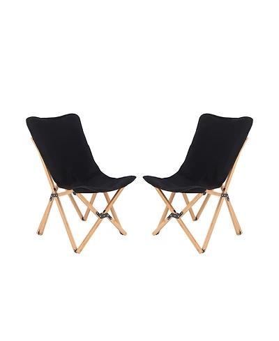 Gouun Set of 2 Bamboo Dorm Chair with Storage Pocket for Camping and Fishing