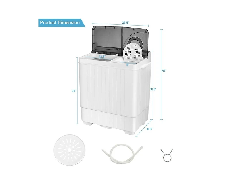 Gouun 26 Pound Portable Semi-automatic Washing Machine with Built-in Drain Pump