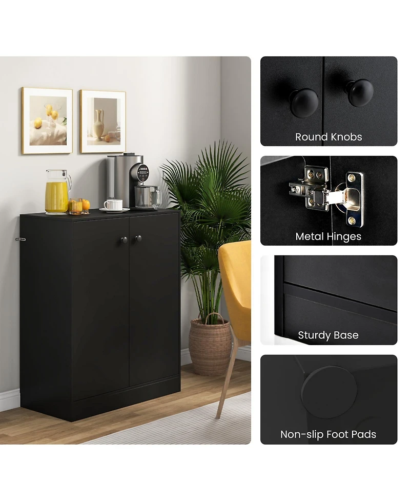 Gouun 2-Door Modern Floor Storage Cabinet with 3-Tier Shelf