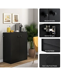 Gouun 2-Door Modern Floor Storage Cabinet with 3-Tier Shelf