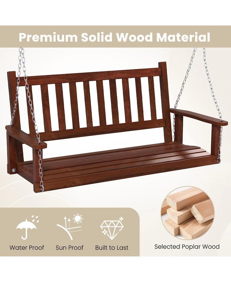 Gouun 3-Person Wooden Outdoor Porch Swing with 800 lbs Weight Capacity