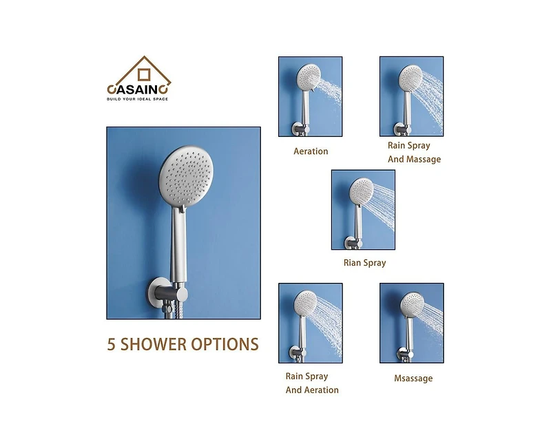 Casainc Rainfall Complete Shower System with 5-Setting Handheld and Rough Valve
