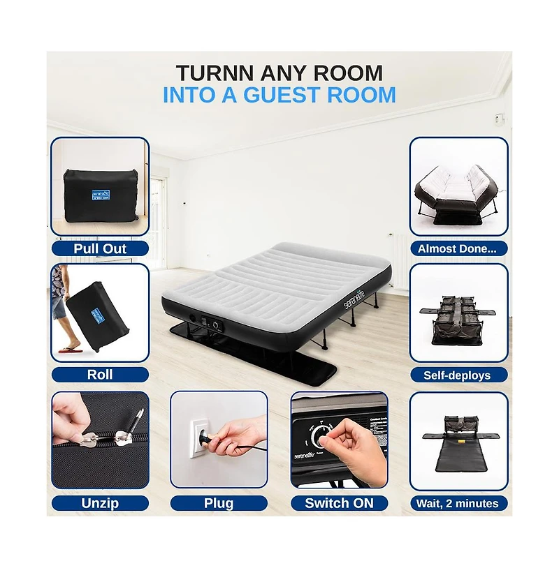 SereneLife Luxe Series Ez Bed, Queen Air Mattress with Frame & Memory Foam Cover