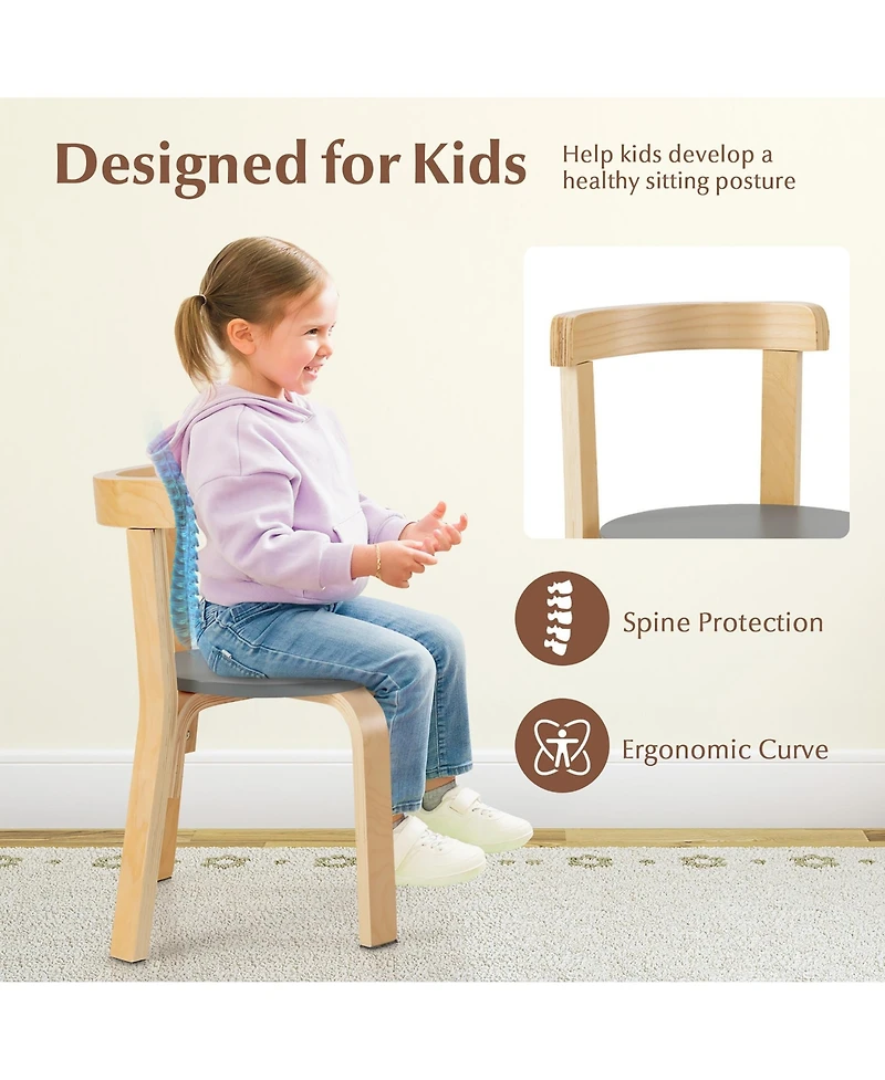 Gouun 5-Piece Kids Wooden Curved Back Activity Table and Chair Set withToy Bricks