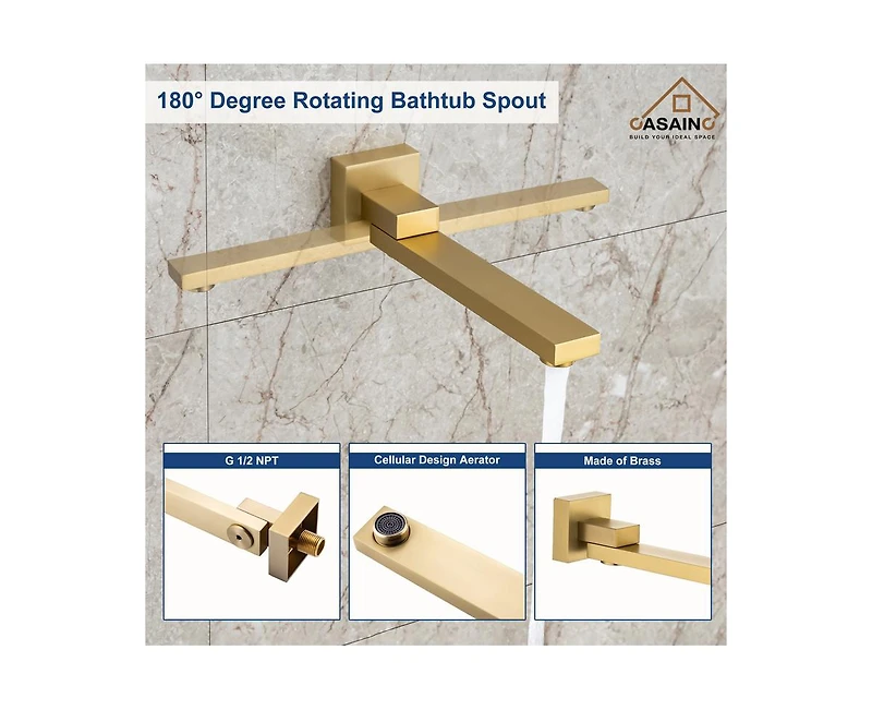 Casainc Built-In Shower Faucet System with 3-way Diverter Pressure-balanced Valve Included