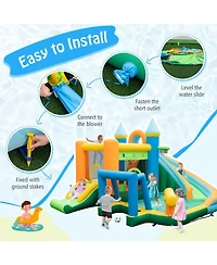 Gouun Inflatable Water Slide with Dual Slides and Splash Pool Bounce House with 680W Blower