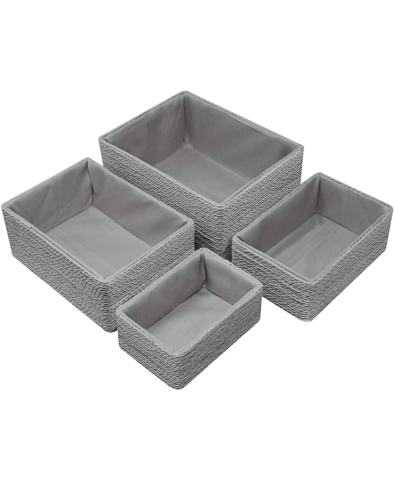 Sorbus Storage Baskets 4-Piece Set - Stackable Woven Basket Paper Rope Bin Boxes for Makeup, Office Supplies, Bedroom, Closet