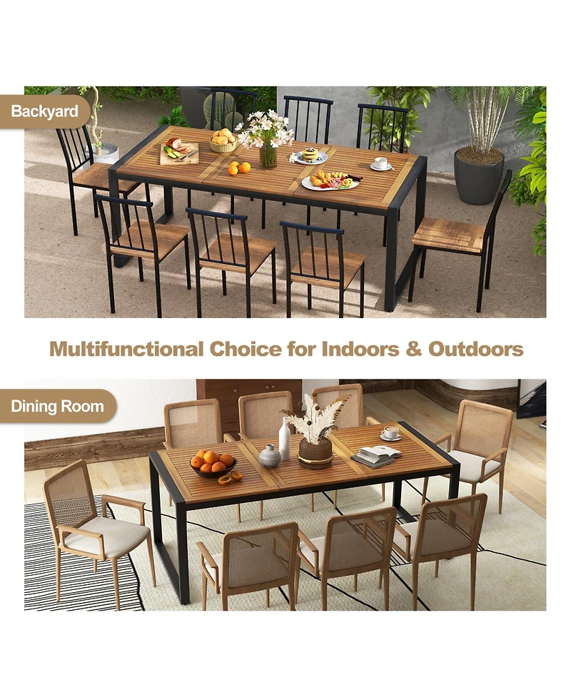 Gouun 79 Inch Acacia Wood Patio Table with 1.9 Inch Umbrella Hole for Garden and Poolside