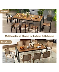 Gouun 79 Inch Acacia Wood Patio Table with 1.9 Inch Umbrella Hole for Garden and Poolside