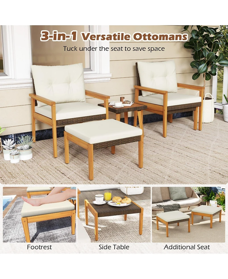 Gouun 5 Piece Rattan Furniture Set with Square Table