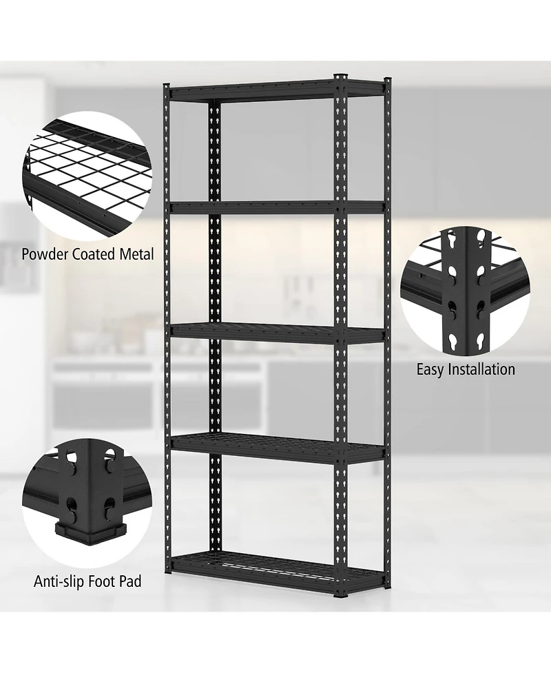 Gouun 5-Tier Metal Shelving Unit with Anti-slip Foot Pad Height Adjustable Shelves for Garage-s