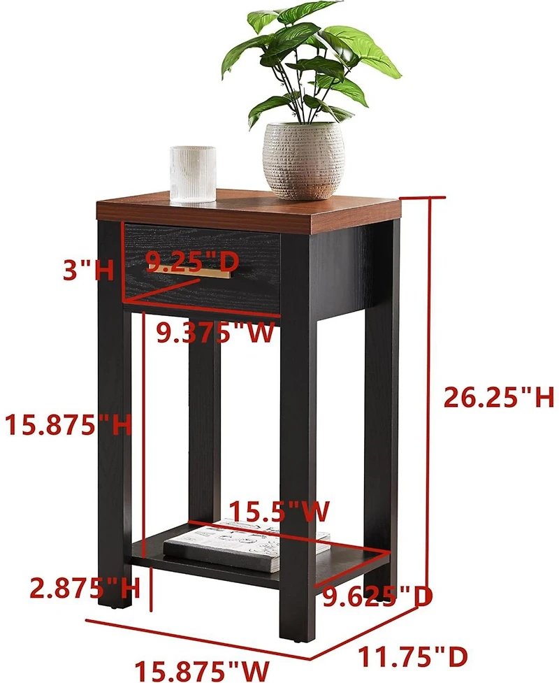 Kings Brand Furniture Sendero Wooden Chairside Side End Table with Drawer and Open Storage Shelf