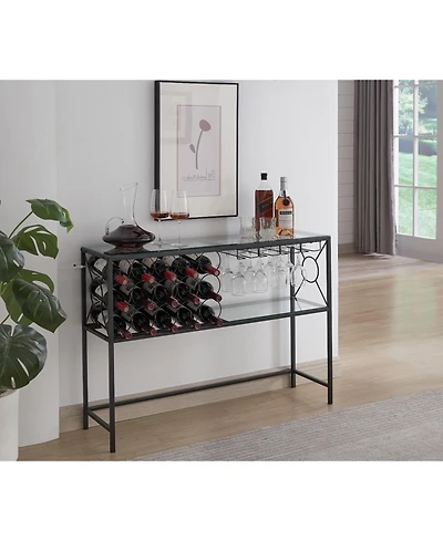 Kings Brand Furniture - Console Sofa Table with Wine Rack Storage, Wine Bar Cabinet with Wine Shelf and Glass Holder, Bronze/Glass