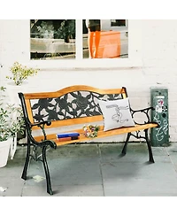 Gouun Garden Bench Chair Outdoor Wooden Loveseat with Iron Armrest